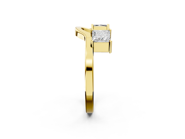 Yellow gold Princess Cut Diamond Two-Stone Open Band Ring with Four-Prong Setting
