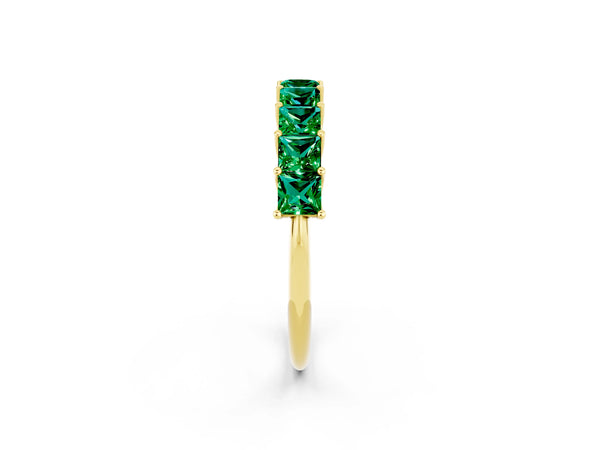 Yellow Gold Princess Cut Lab-Grown Emerald Half Eternity Band with Shared Corner Prongs