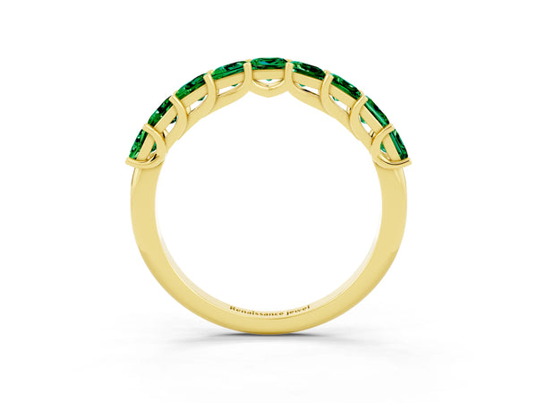 Yellow Gold Princess Cut Lab-Grown Emerald Half Eternity Band with Shared Corner Prongs