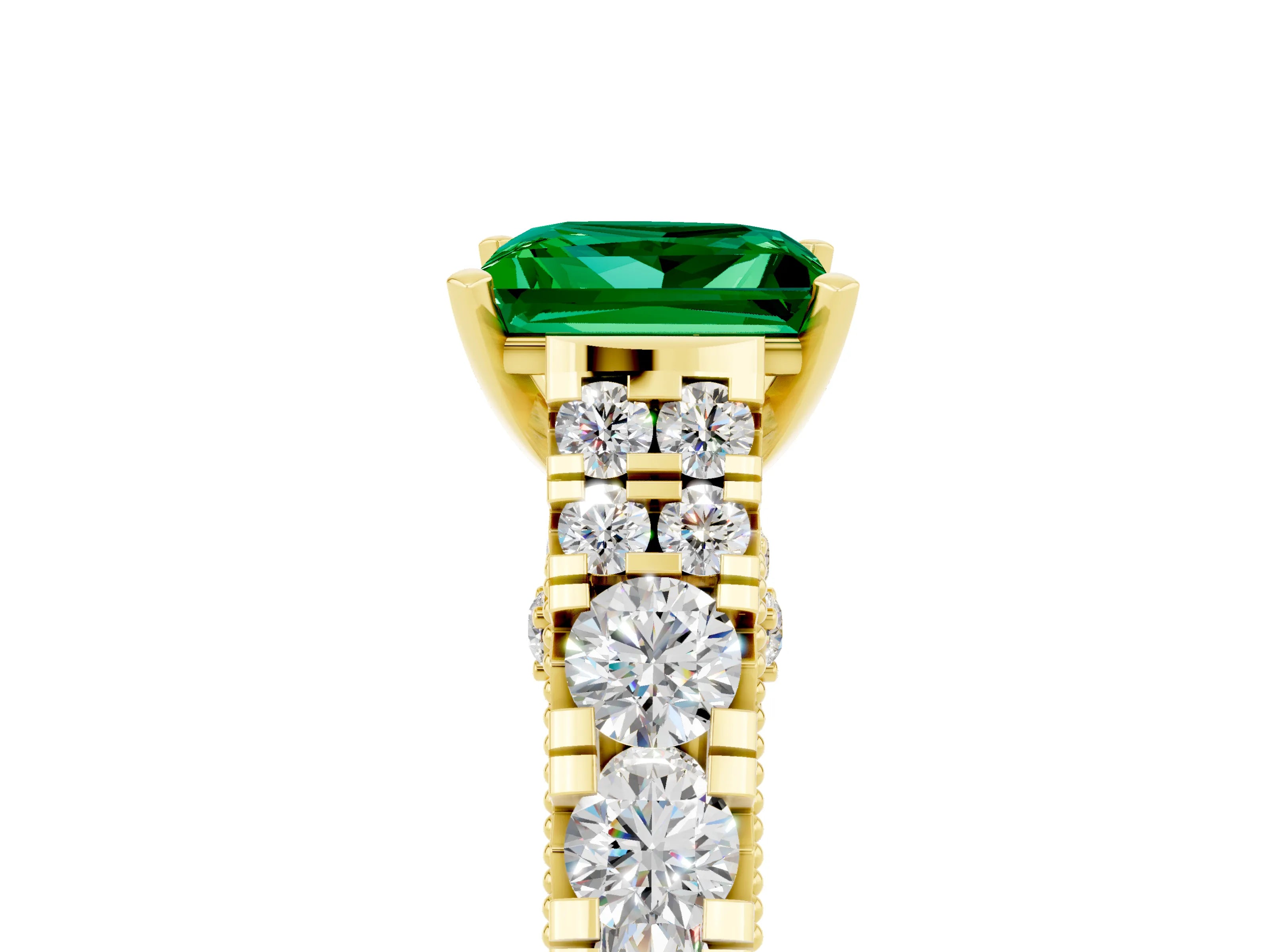 Yellow gold Princess Cut Emerald Classic Solitaire Ring with Pavé Band and Four-Prong Setting_5