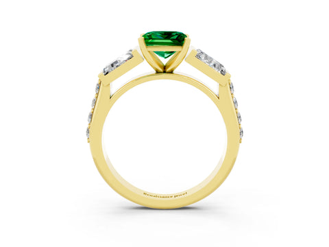 Yellow gold Princess Cut Emerald Engagement Ring with Baguette Side Stones and Channel Set Band_3