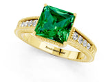 Yellow gold Princess Cut Emerald Engagement Ring with Milgrain Channel Set Band and Prong Setting_1