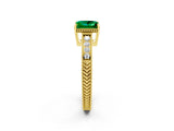 Yellow gold Princess Cut Emerald Engagement Ring with Milgrain Channel Set Band and Prong Setting_2