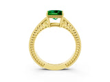 Yellow gold Princess Cut Emerald Engagement Ring with Milgrain Channel Set Band and Prong Setting_3