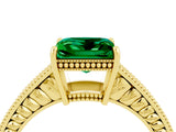 Yellow gold Princess Cut Emerald Engagement Ring with Milgrain Channel Set Band and Prong Setting_4