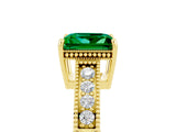 Yellow gold Princess Cut Emerald Engagement Ring with Milgrain Channel Set Band and Prong Setting_5