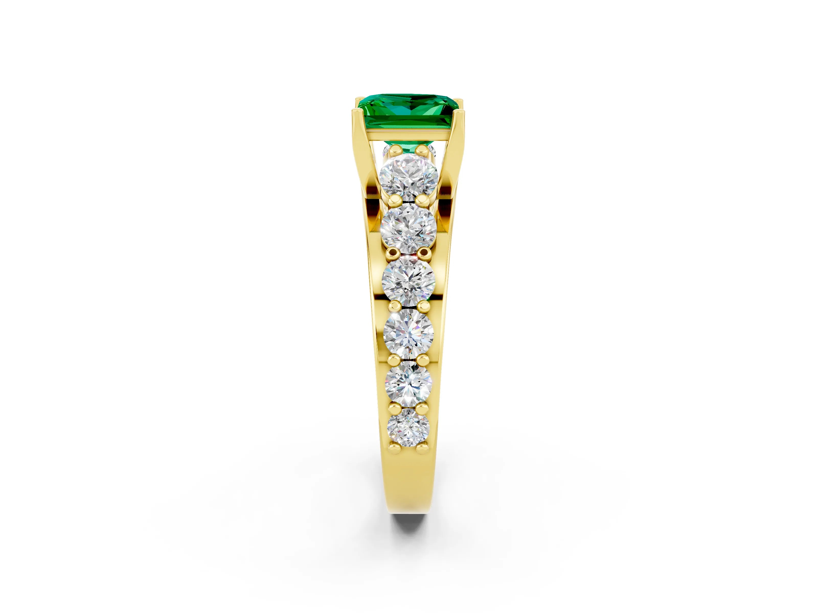 Yellow gold Princess Cut Emerald Engagement Ring with Pavé Band and Four-Prong Setting_2