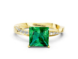 Yellow gold Princess Cut Emerald Engagement Ring with Side Stone Accents and Four-Prong Setting_60