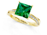 Yellow gold Princess Cut Emerald Engagement Ring with Side Stone Accents and Four-Prong Setting_61