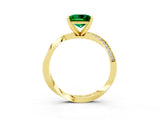 Yellow gold Princess Cut Emerald Engagement Ring with Side Stone Accents and Four-Prong Setting_63