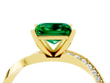 Yellow gold Princess Cut Emerald Engagement Ring with Side Stone Accents and Four-Prong Setting_64