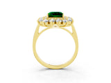 Yellow gold Princess Cut Emerald Floral Double Halo Engagement Ring with Prong Setting_75