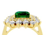 Yellow gold Princess Cut Emerald Floral Double Halo Engagement Ring with Prong Setting_76