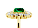 Yellow gold Princess Cut Emerald Floral Double Halo Engagement Ring with Prong Setting_77