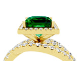 Yellow gold Princess Cut Emerald Halo Ring with Round Split Shank and Prong Setting_52