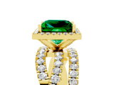 Yellow gold Princess Cut Emerald Halo Ring with Round Split Shank and Prong Setting_53