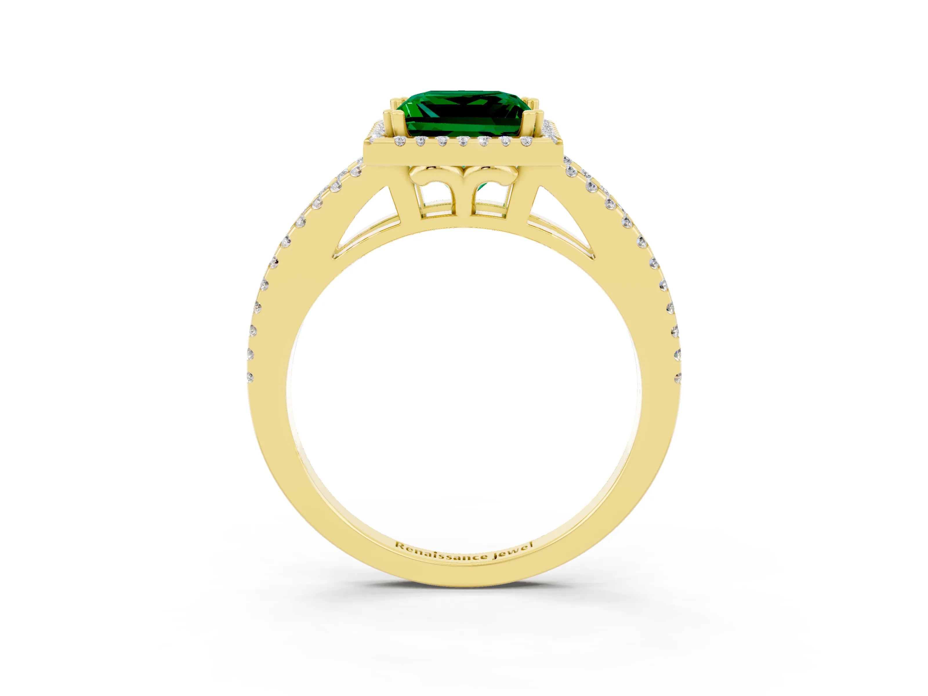 Yellow gold Princess Cut Emerald Halo Split Shank Engagement Ring_15