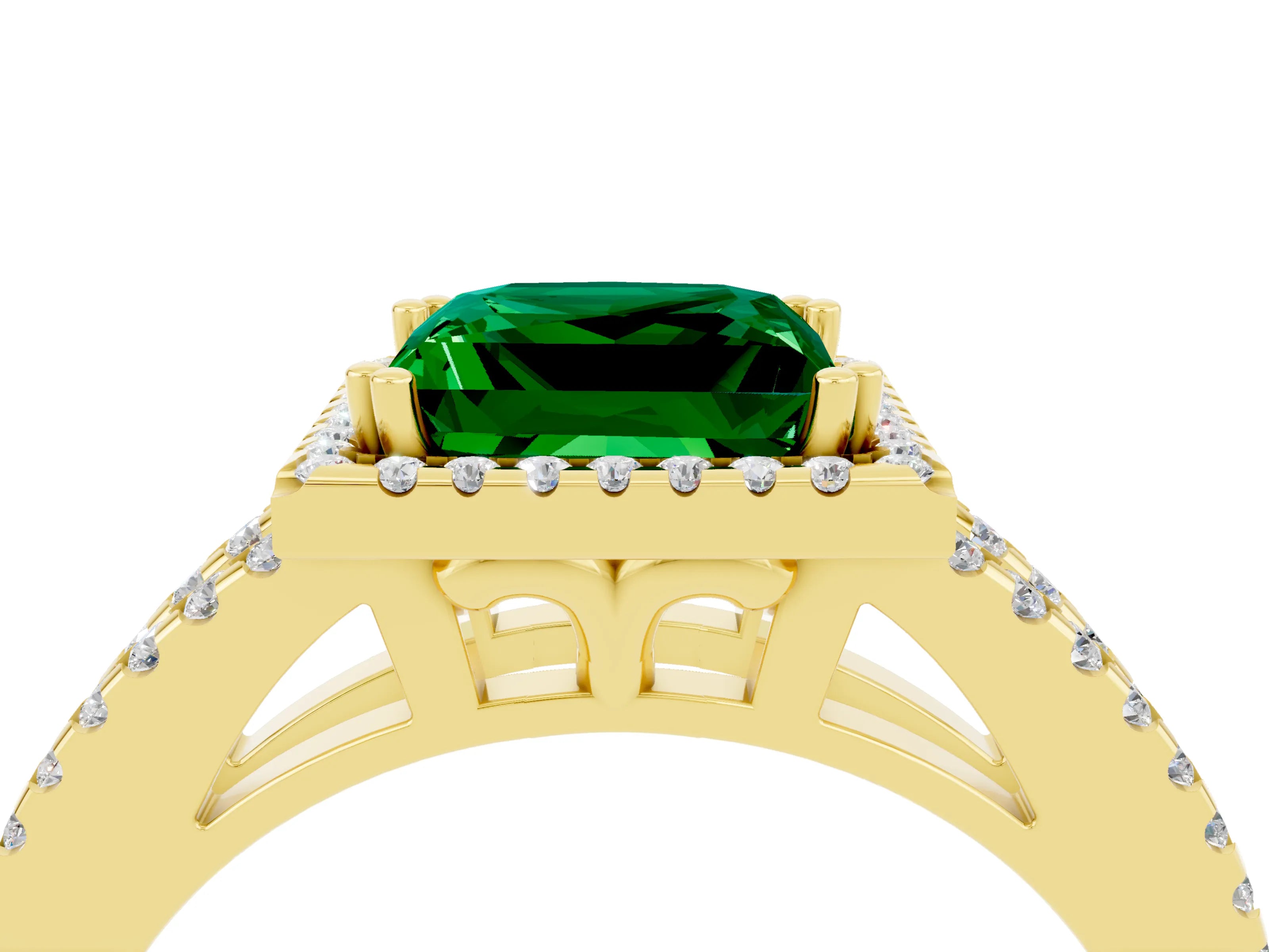 Yellow gold Princess Cut Emerald Halo Split Shank Engagement Ring_16
