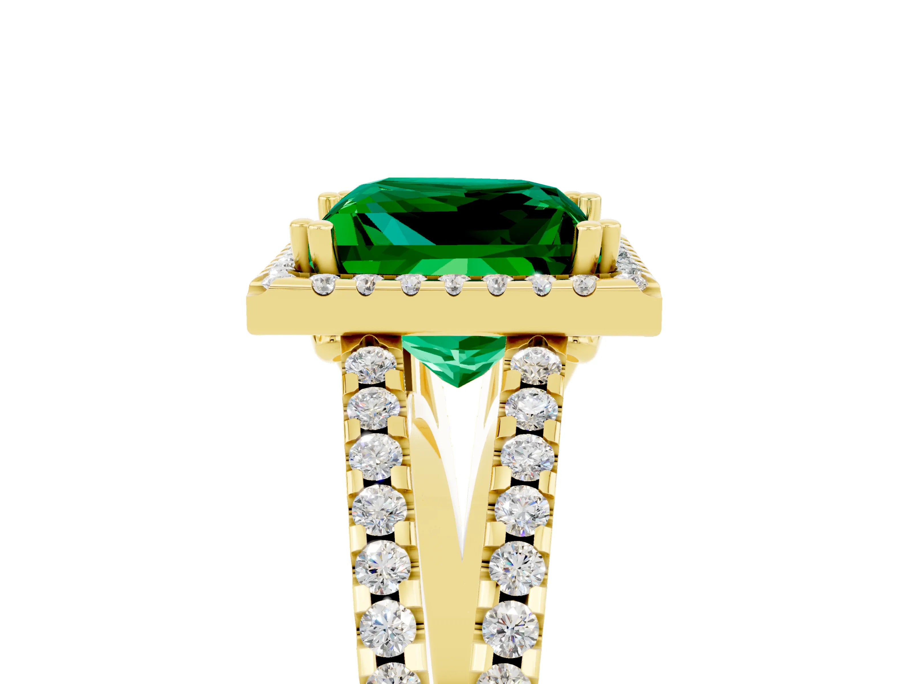 Yellow gold Princess Cut Emerald Halo Split Shank Engagement Ring_17