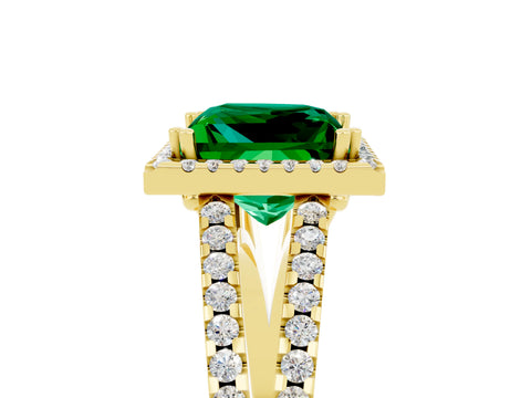 Yellow gold Princess Cut Emerald Halo Split Shank Engagement Ring_17