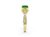 Yellow gold Princess Cut Emerald  Halo Twist Band Solitaire Prong Setting Ring_26
