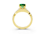 Yellow gold Princess Cut Emerald  Halo Twist Band Solitaire Prong Setting Ring_27