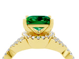 Yellow gold Princess Cut Emerald  Halo Twist Band Solitaire Prong Setting Ring_28