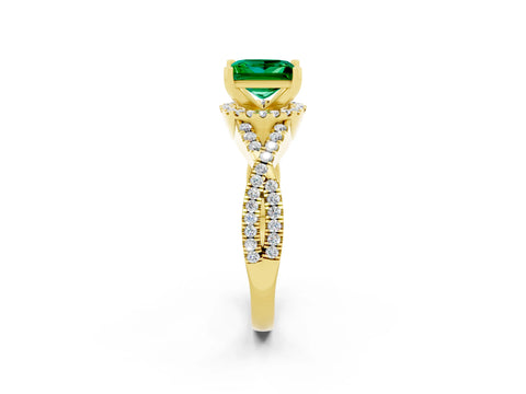 Yellow gold Princess Cut Emerald Halo Twist Band Solitaire Prong Setting Ring_2