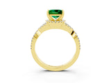 Yellow gold Princess Cut Emerald Halo Twist Band Solitaire Prong Setting Ring_3
