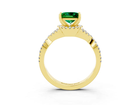 Yellow gold Princess Cut Emerald Halo Twist Band Solitaire Prong Setting Ring_3