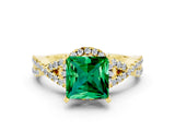 Yellow gold Princess Cut Emerald  Halo Twist Band Solitaire Prong Setting Ring_42