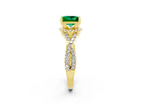 Yellow gold Princess Cut Emerald  Halo Twist Band Solitaire Prong Setting Ring_44