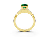 Yellow gold Princess Cut Emerald  Halo Twist Band Solitaire Prong Setting Ring_45