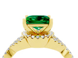 Yellow gold Princess Cut Emerald  Halo Twist Band Solitaire Prong Setting Ring_46
