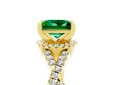 Yellow gold Princess Cut Emerald  Halo Twist Band Solitaire Prong Setting Ring_47