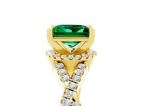 Yellow gold Princess Cut Emerald Halo Twist Band Solitaire Prong Setting Ring_5