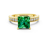 Yellow gold Princess Cut Emerald Milgrain Pavé Engagement Ring with Four-Prong Setting_12