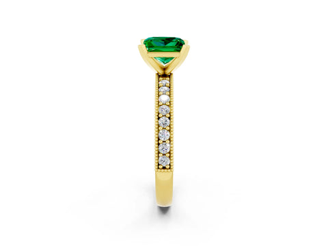 Yellow gold Princess Cut Emerald Milgrain Pavé Engagement Ring with Four-Prong Setting_14