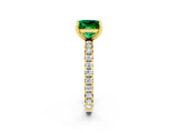 Yellow gold Princess Cut Emerald Pavé Solitaire Ring with Round Band and Prong Setting_26