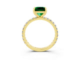 Yellow gold Princess Cut Emerald Pavé Solitaire Ring with Round Band and Prong Setting_27