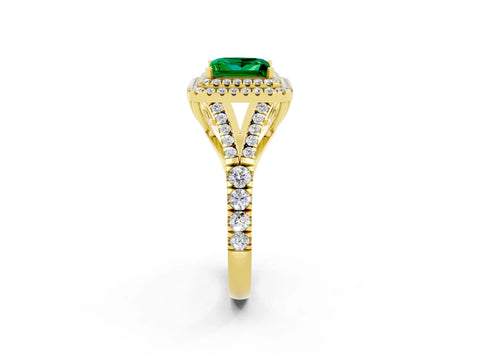 Yellow gold Princess Cut Emerald Pavé Split Shank Double Halo Engagement Ring_2