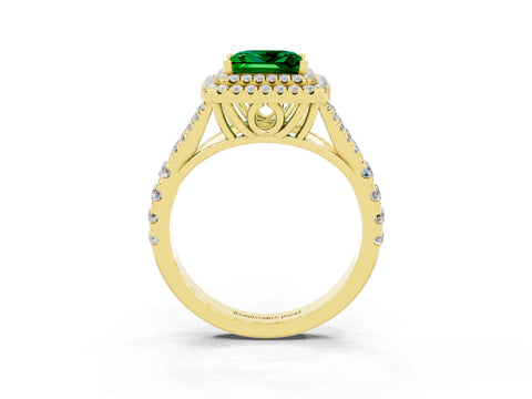 Yellow gold Princess Cut Emerald Pavé Split Shank Double Halo Engagement Ring_3