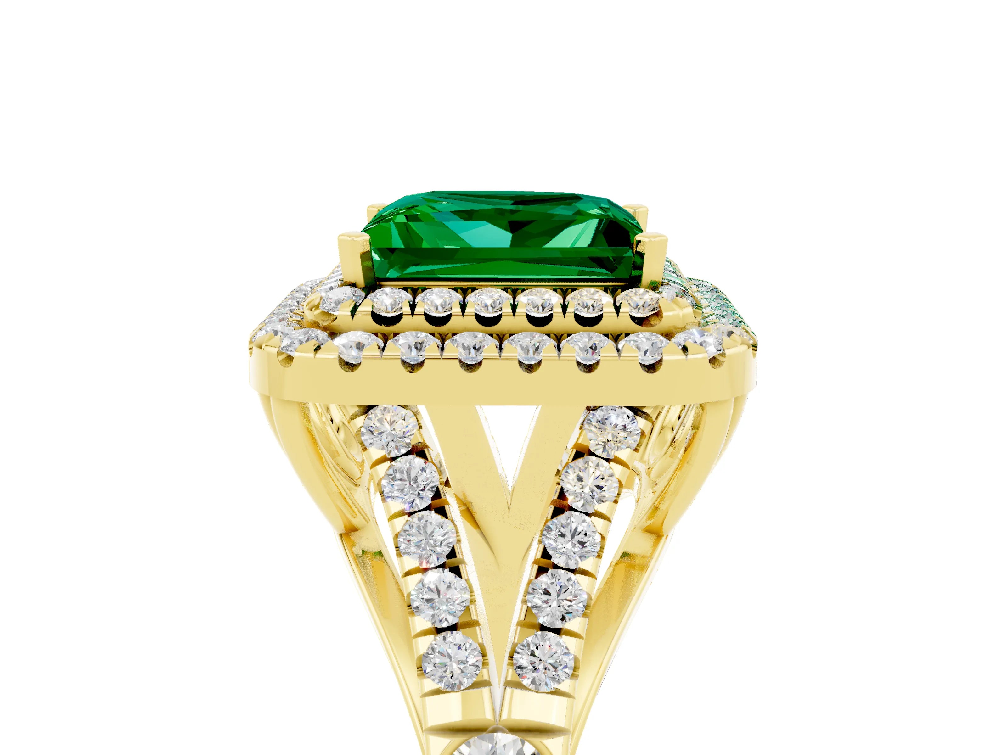 Yellow gold Princess Cut Emerald Pavé Split Shank Double Halo Engagement Ring_5