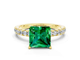 Yellow gold Princess Cut Emerald Pave Band Solitaire Ring with Four-Prong Setting_24