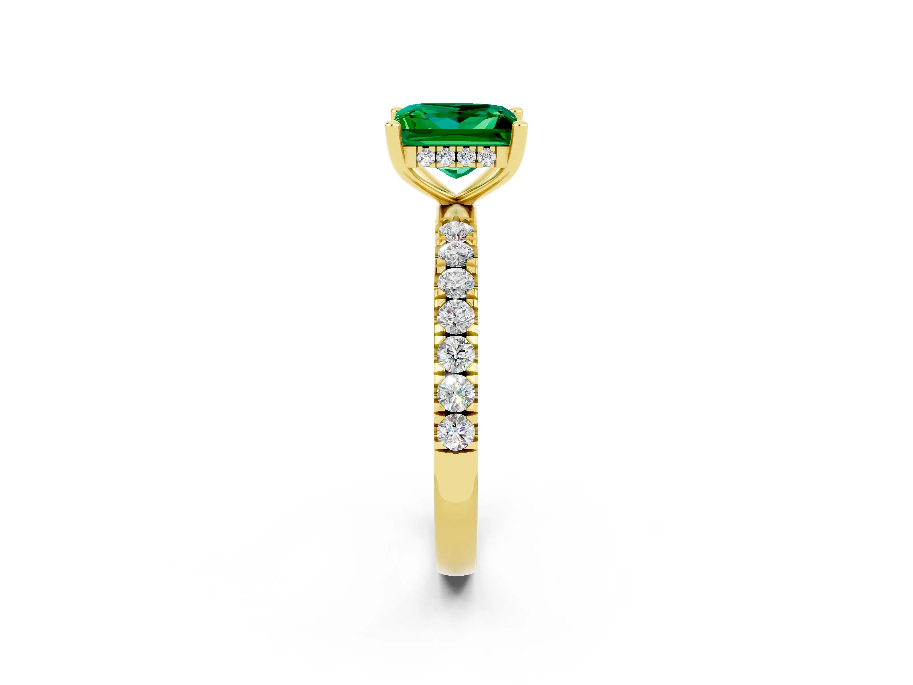 Yellow gold Princess Cut Emerald Pave Band Solitaire Ring with Four-Prong Setting_26