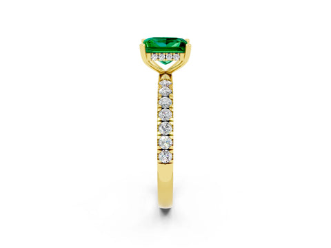 Yellow gold Princess Cut Emerald Pave Band Solitaire Ring with Four-Prong Setting_26