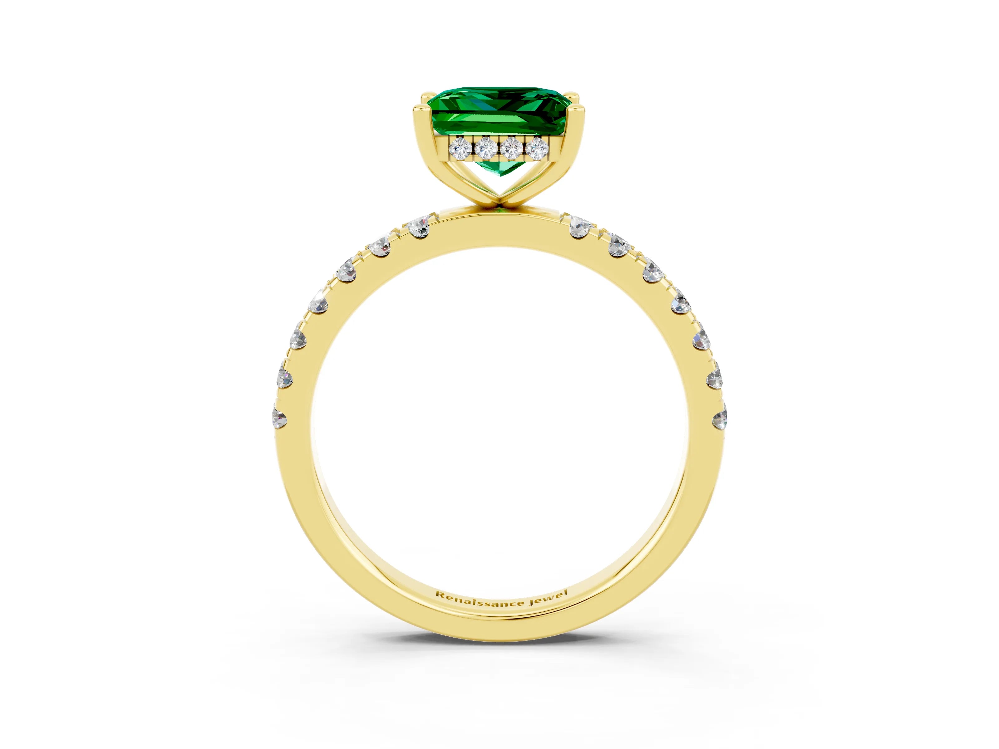 Yellow gold Princess Cut Emerald Pave Band Solitaire Ring with Four-Prong Setting_27