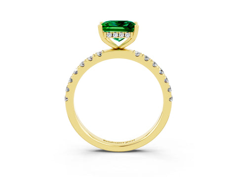 Yellow gold Princess Cut Emerald Pave Band Solitaire Ring with Four-Prong Setting_27