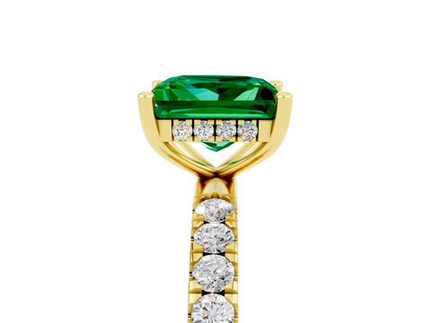 Yellow gold Princess Cut Emerald Pave Band Solitaire Ring with Four-Prong Setting_29