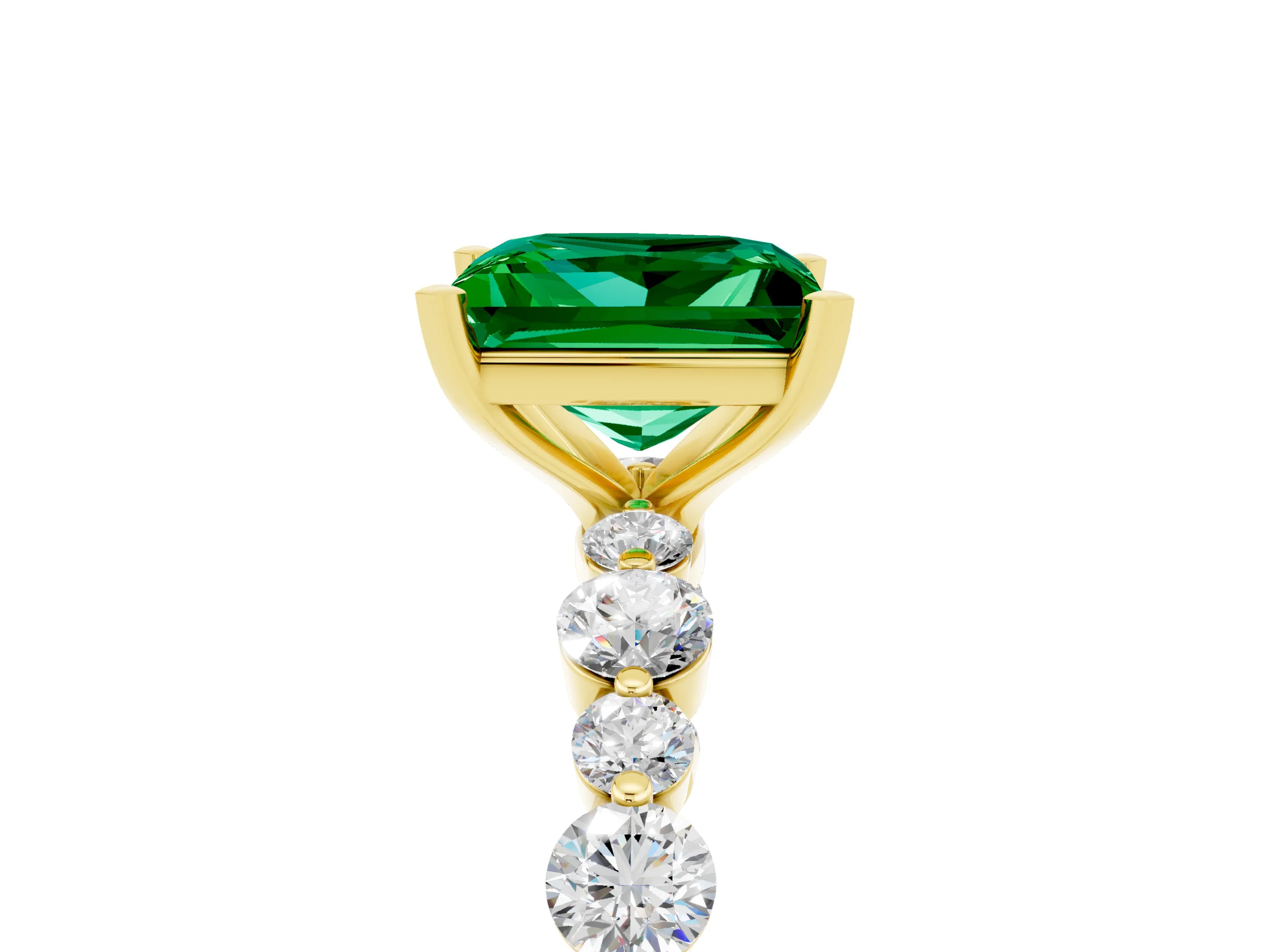 Yellow gold Princess Cut Emerald Prong Set Engagement Ring with Pavé Band_5